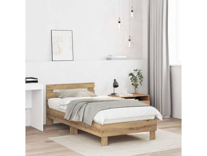 KTHLBRH Bettgestell Eiche Handwerk 193 x 95 x 88 cm Technisches Holz, modernes Design, Kopfteil inklusive, einfache Reinigung, Verwendung im Innenbereich
