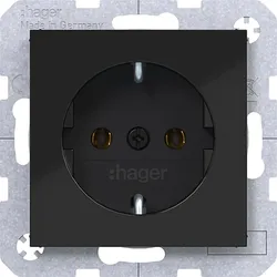 Hager WAS1100BG Steckdose SCHUKO, Steckklemmen, A.x/C.x, nachtschwarz glänzend