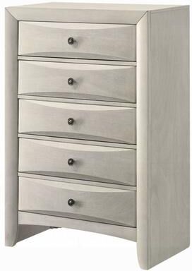 Benjara Remy Tall Dresser Chest, 5 Contemporary Faceted Drawers, Antique White