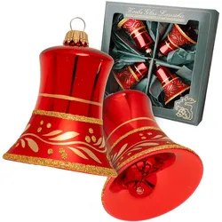 Krebs Glas Lauscha Rot glanz/matt 7cm Glocke, 4-fach, Glasornamente, mundgeblasen, handbemalt