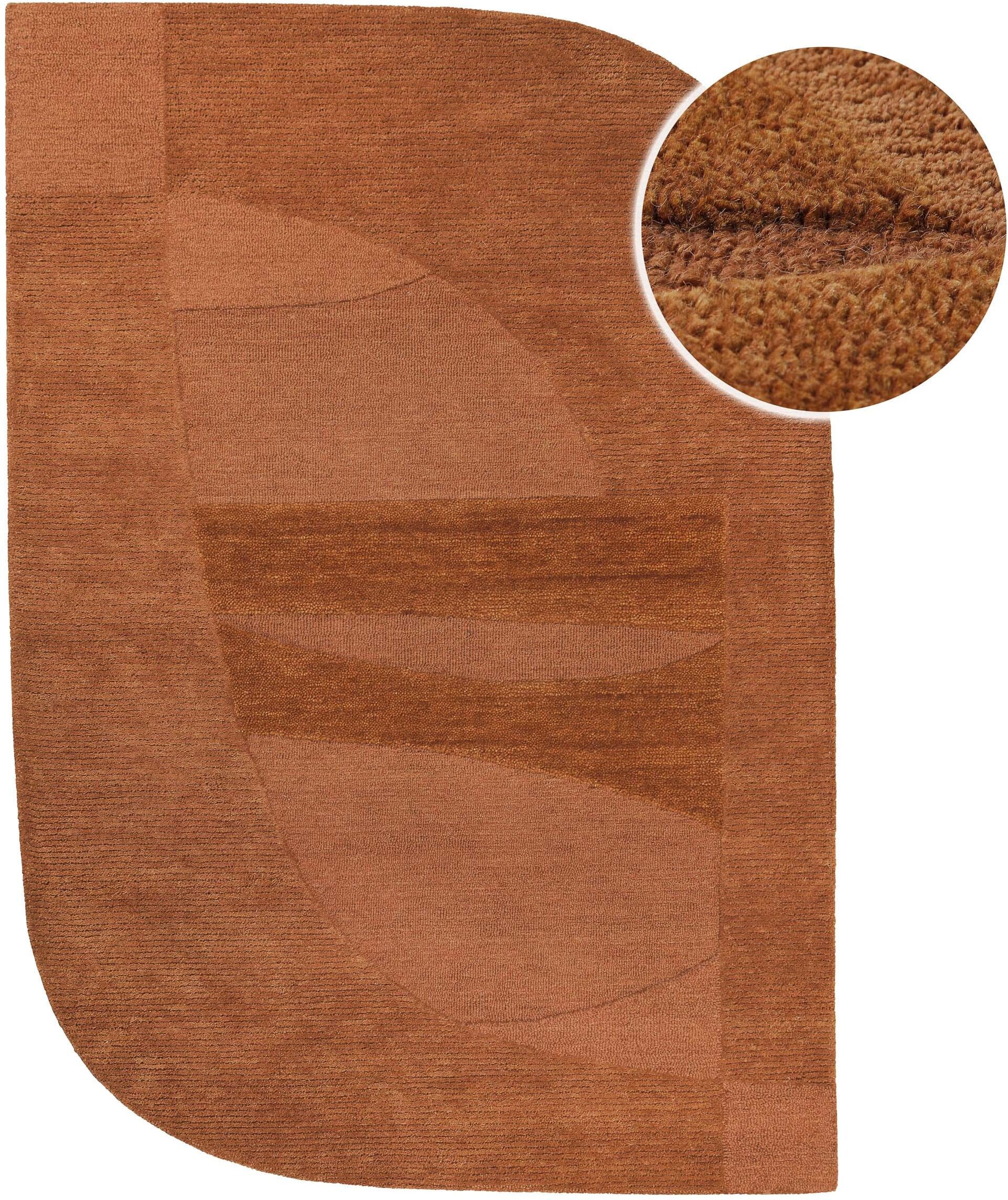 Teppich WECON HOME "Dodo", braun (lehm braun), B:110cm H:10mm L:170cm, Schurwolle, Teppiche, Teppich, Wollteppich, asymmetrisch, hochwertig, handgetuftet, robust, modern lehm braun B : 110cm 1 Stk., 10mm, L: 170cm