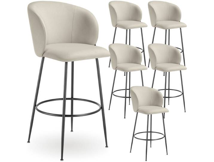Barstuhl Luana, mit Rückenlehne, Samtoptik - creme/schwarz, 6er Set