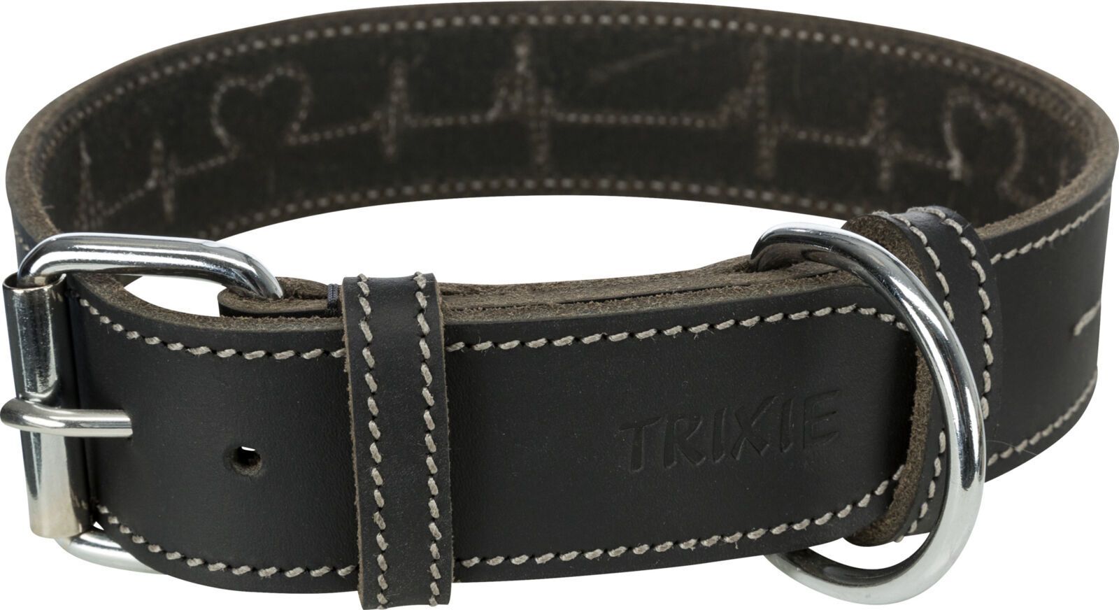 TRIXIE Rustic Fettleder-Halsband Heartbeat, L: 47–55 cm / 40 mm, schwarz