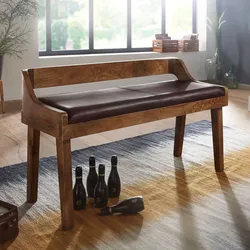 Gepolsterte Sitzbank mit Lehne 108cm Massivholz Echtleder Bank Garderobenbank