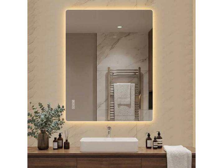 Miroir LED 70×90cm Sans Cadre 3 Températures Anti-buée Réglable Installation Horizontale/Verticale