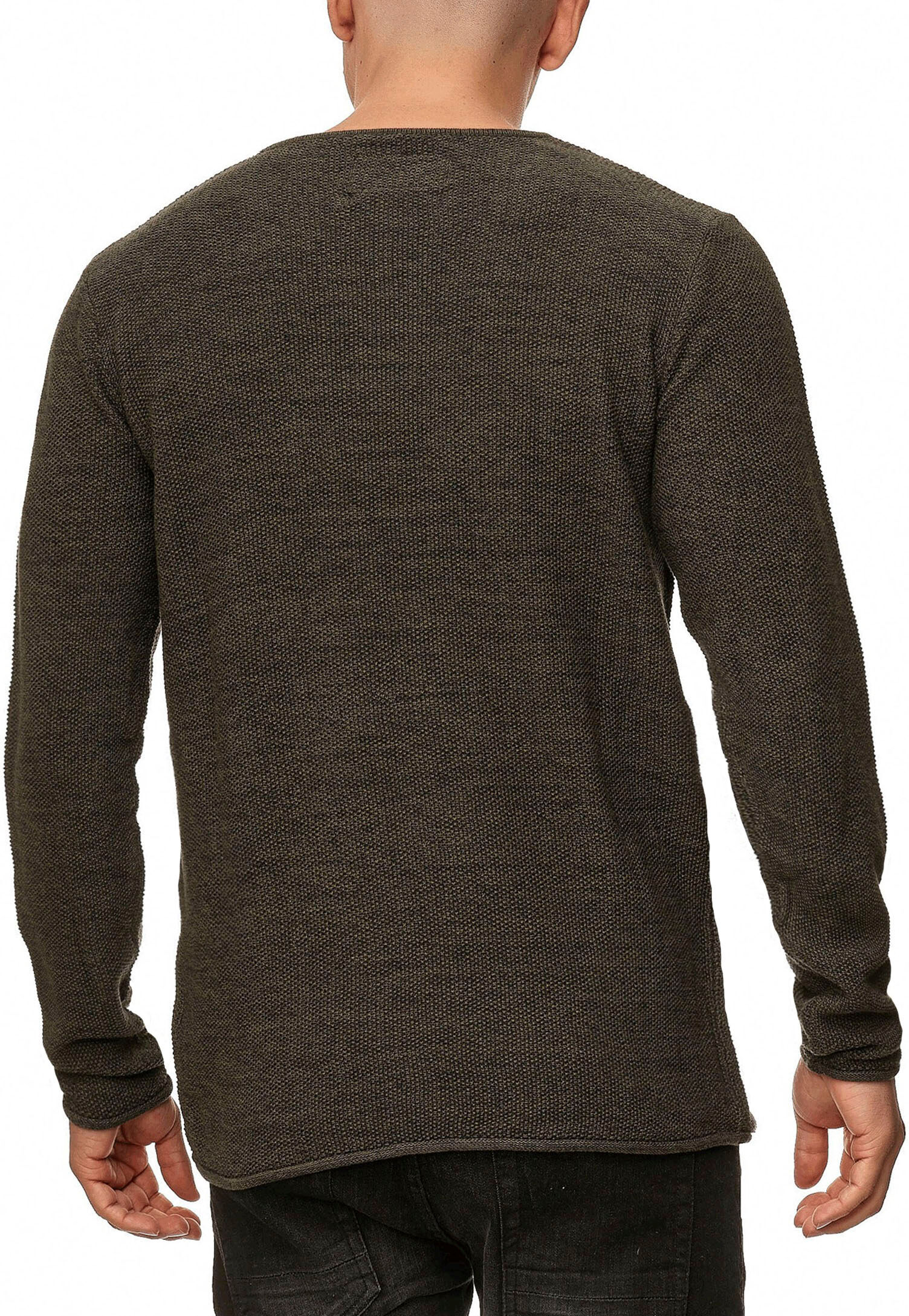 Rundhalspullover INDICODE "Kristian", Herren, Gr. S, grün (army), Strick, Obermaterial: 100% Baumwolle, unifarben, regular fit normal, Rundhals, Pullover Rundhalspullover army S