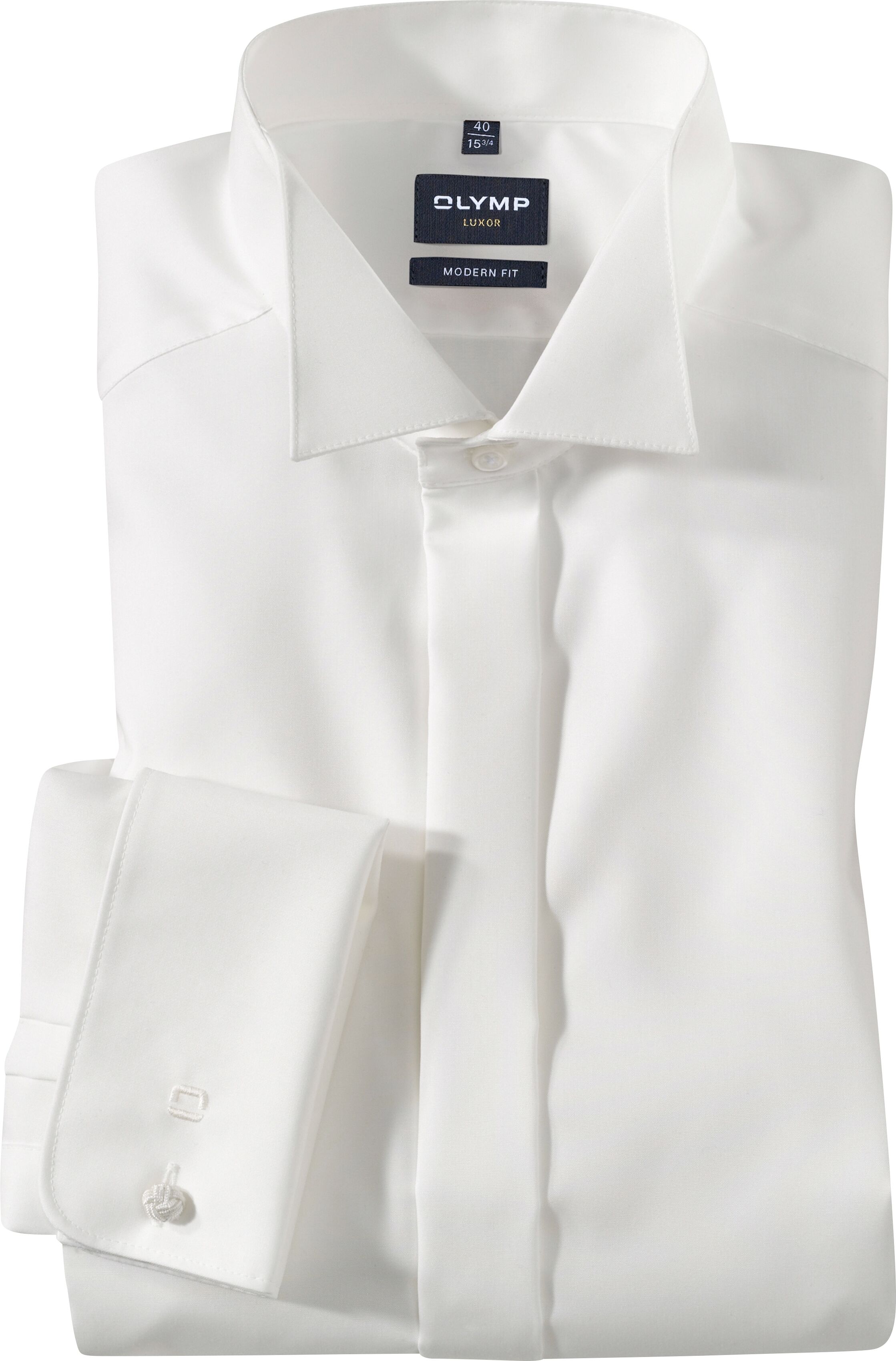 Smokinghemd OLYMP "Luxor modern fit", Herren, Gr. 45, N-Gr, beige, Web, Obermaterial: 100% Baumwolle, Umschlagmanschette, Hemden Smokinghemd beige 45, N-Gr