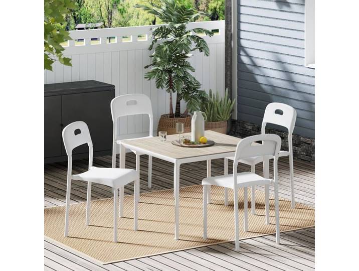 Ensemble 4 chaises salle manger plastique empilables pieds métalliques dossier ergonomique blanc