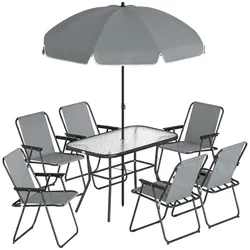 OUTDOOR-ESSGRUPPE 8er Set Stahl Netzstoff Grau
