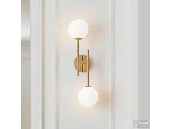 Akku-Wandleuchte RIGI 18 x 50 x 22cm Messing/Weiß/Gold Schirm: Opalglas Gestell: Eisen, vergoldet LED LED-Platine