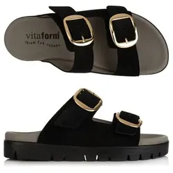 VITAFORM Damen-Pantolette Veloursleder große Schnalle Sohle Lara