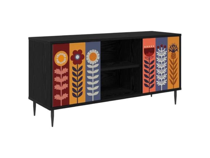 KGFHERENB TV Lowboard 102x33x51 cm Fernsehtisch Schwarz Eichen-Optik Kompaktes Lowboard mit Musterfront, 2 Türen und Eichen-Optik für Wohnzimmer oder Schlafzimmer. Platzsparend und stabil.