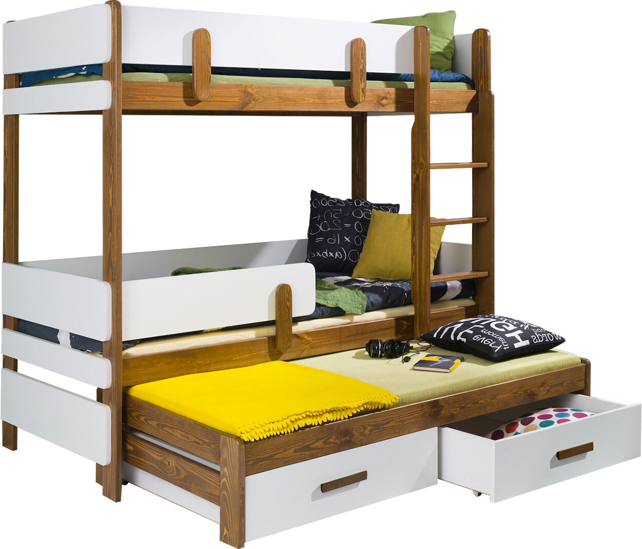 MIRJAN24 Etagenbett Ettore III 80, Jugendbett mit Bettschubladen, Hochbett (Eiche / Weiß, Größe: 80x180, Seite: Rechts)