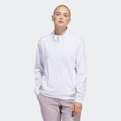 Sweatshirt ADIDAS PERFORMANCE "WOMEN'S ULTIMATE365 HALF-ZIP LAYERING OBERTEIL", Damen, Gr. M, weiß, Obermaterial: 75% Polyester, 25% Elasthan, angesetztes Bündchen, Sweatshirts Sweatshirt