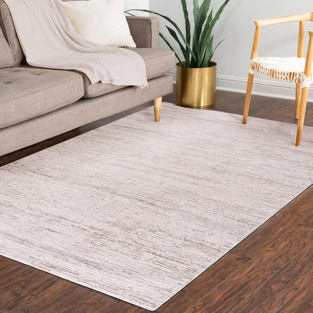 Abstract Vloerkleed Modern Rechthoekig Beige Wit