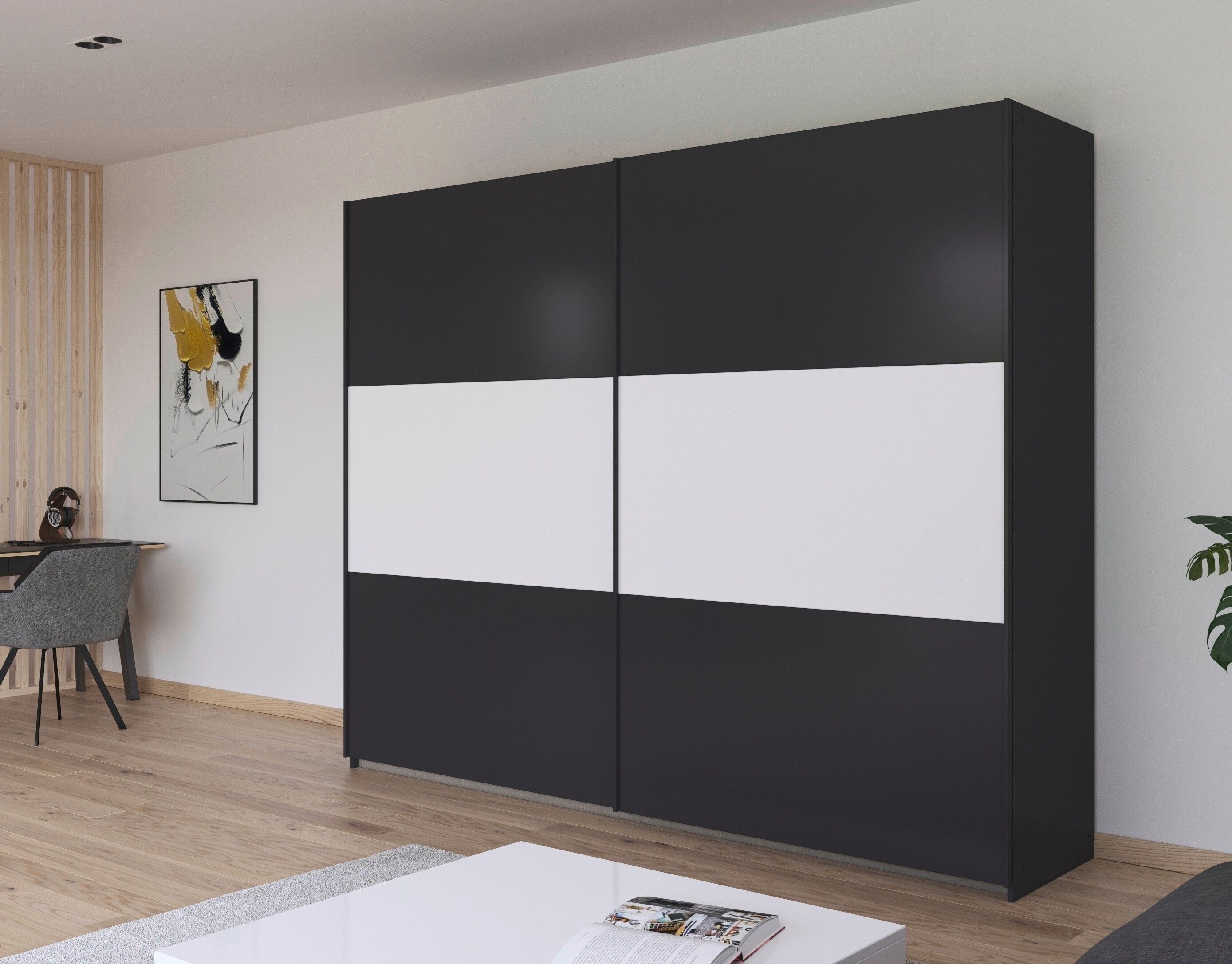 Schwebetürenschrank RAUCH "Kleiderschrank Schrank Garderobe Garderobenschrank Wäscheschrank NEO", grau (graumetallic, alpinweiß), B:261cm H:210cm T:59cm, Holzwerkstoff, Schränke, Schwebetürenschrank, mit grosszügigem Stauraum und vielfältigen Farbkombinat