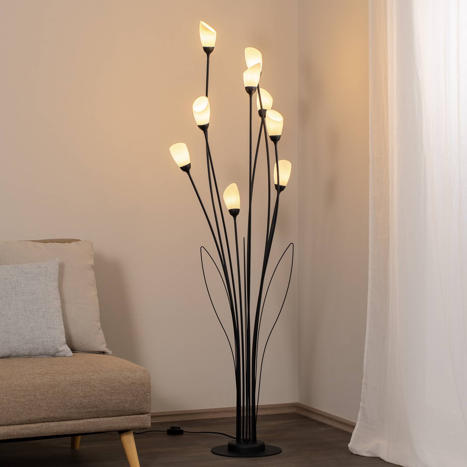 Stehlampe Gloriosa Jupiter, schwarz, für Wohn- / Esszimmer, Metall, Stehlampe