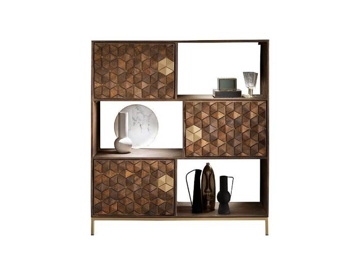 Main Möbel Standregal Standregal 130x143cm Assuan Mango & Metall goldfarbig WZ-0462