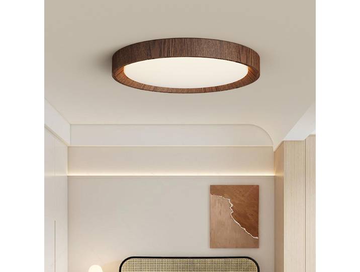 Rétro noyer LED plafonnier pour chambre étude cuisine moderne Simple rond Restaurant plafonnier décor à la maison luminaire