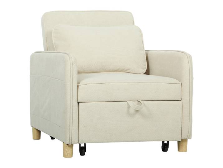 Homcom Schlafsessel Polyester Beige, Textil, Eukalyptusholz, Füllung: Schaumstoff,Schaumstoff, 74x82x85.5 cm, Wohnzimmer, Sofas & Couches, Schlafsofas, Schlafsessel
