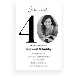 Einladungskarte 40. Geburtstag: Jubiläum mit Foto in Weiß