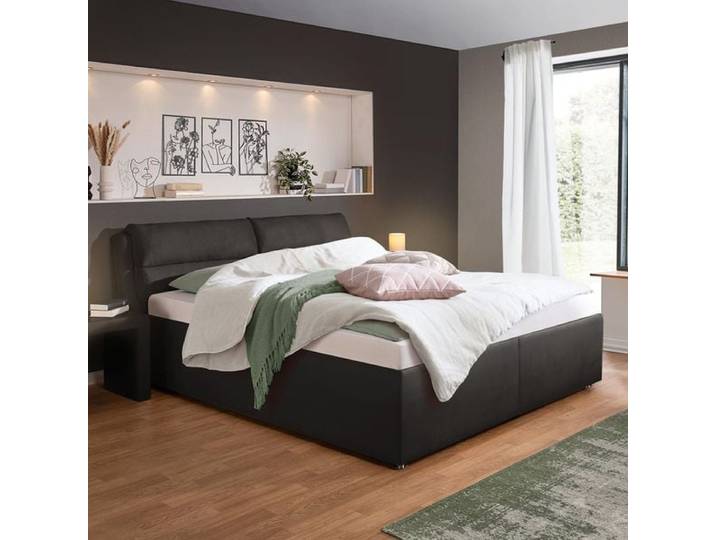 Polsterbett Cremona Microvelours mit Bettkasten 200x200cm Schwarz klassischer Stil,