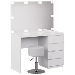 Vicco, Schminktisch, Schminktisch Viktoria, Weiss, 110 cm mit Spiegel, Hocker & LED-Beleuchtung (110 x 45 x 77.20 cm)