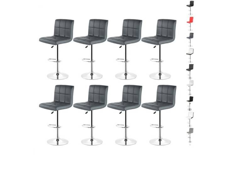 HSTURYZ Tabourets de Bar Lot de 8 Réglable Chaise Haute Cuisine avec Chromés Repose-Pieds Tabouret Bar Gris