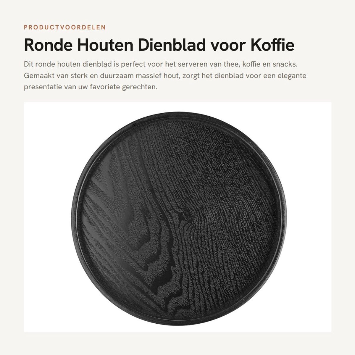 Dailygoods Rond Dienblad - Zwart - 24 cm - Antislip - Massief Hout