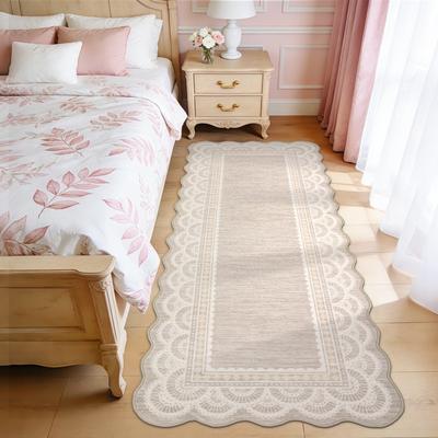 Garvee Scalloped Lace Area Rug Non Slip Low Pile Washable Area Rug