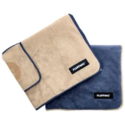 FLUFFINO® Hundehandtuch Mikrofaser – 2er-Pack - 120 x 70 cm - Beige & Blau