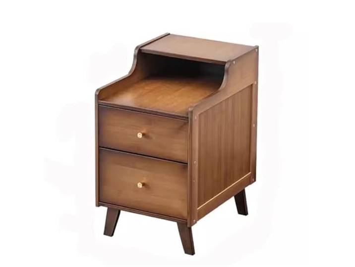 xiuling4568 Nachttisch aus Holz for kleine Räume, mit Zwei Schubladen, Originalfarbe Holz/Dunkelbraun, Nachttisch, schmaler Seitenschrank, Nachttischmöbel(Brown,Small)