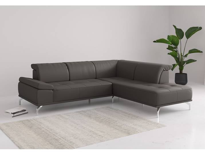 Ecksofa, Braun, 274x235 cm, Naturleder, Sitztiefenverstellung, Modern