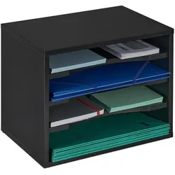 relaxdays Dokumentenablage schwarz 4 Fächer schwarz, 28x25x25.5 cm