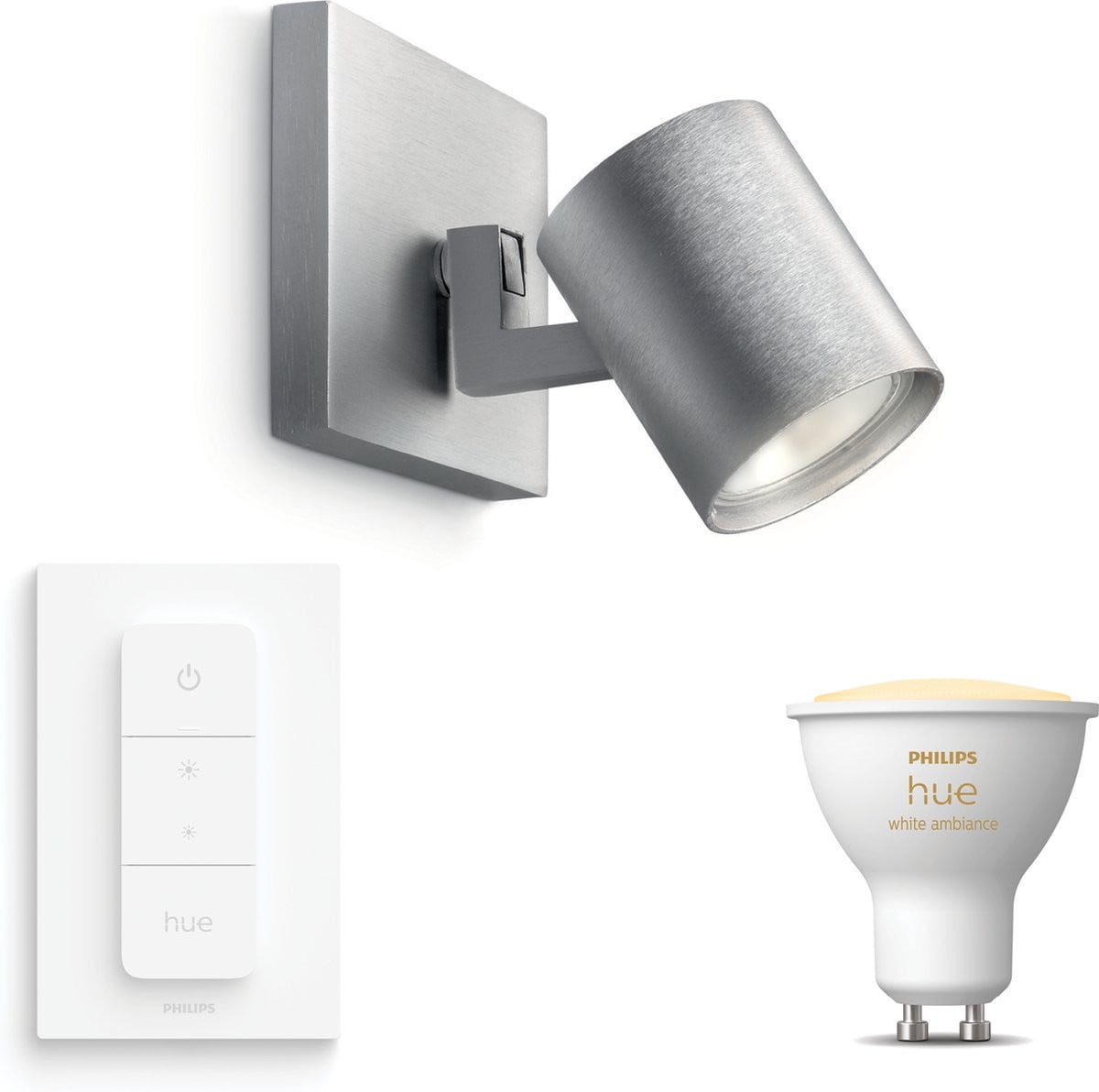 Philips Hue Runner Opbouwspot Aluminium - Hue White Ambiance - Inclusief Hue Dimmer Switch - GU10