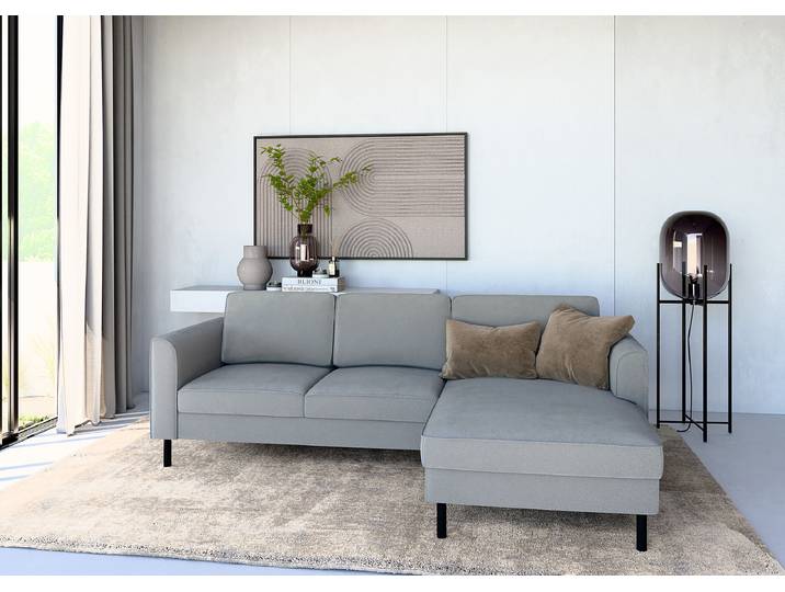 Ecksofa optionale Schlaffunktion Beige Chenille Lemys 232 x 83 x 161cm Longchair beidseitig montierbar ohne Schlaffunktion Modern Metall