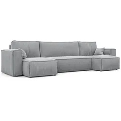 ECKSOFA mit Schlaffunktion und Bettkasten, Hellgrau