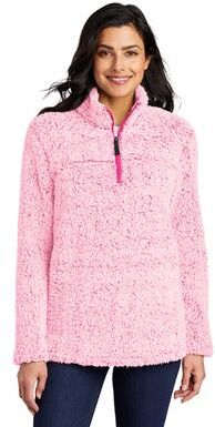 Port Authority L130 Women's Cozy 1/4-Zip Fleece Jacket in Pop Raspberry Heather size Small   Polyester