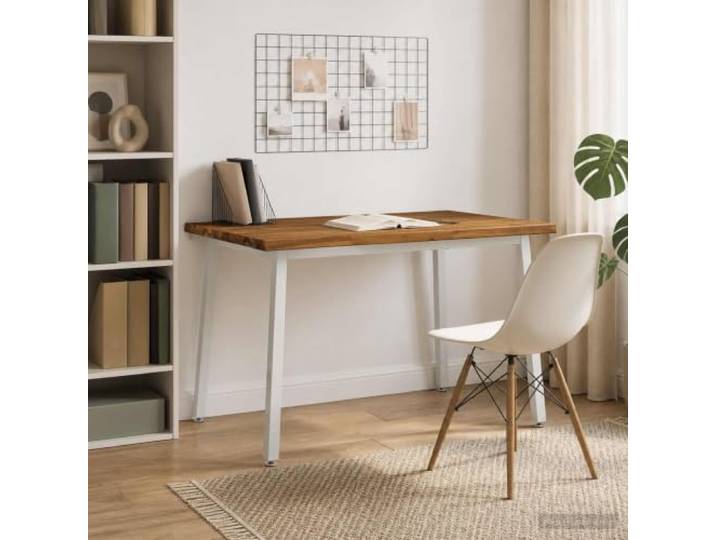 HBBMGYD Esstisch aus massivem Akazienholz, 110 x 55 x 75 cm Lebender Rand, Füße aus verzinktem Stahl, rutschfestes Zubehör, für den Innenbereich, rechteckige Form