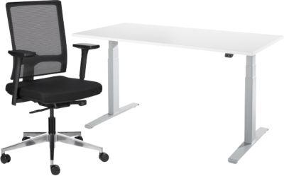 Komplettangebot Schäfer Shop Select Schreibtisch, elektrisch höhenverstellbar, B 1600 mm + Bürostuhl NET MATIC, Armlehnen, Auto-Synchronmechanik, Netzrücken
