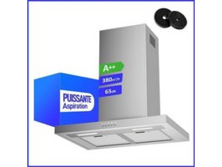 Hotte Aspirante Levivo 60cm 380m³/h A+++ Évacuation & Recyclage Filtre à Charbon Argent