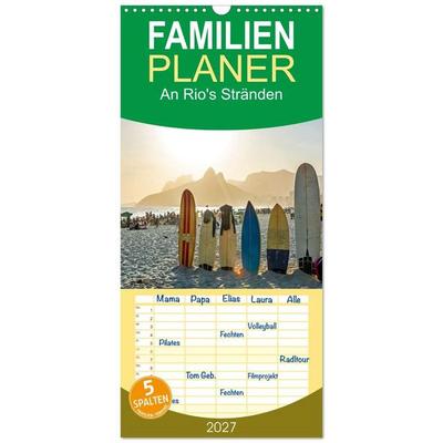 Familienplaner 2027 - An Rio's Stränden mit 5 Spalten (Wandkalender, 21 x 45 cm) CALVENDO