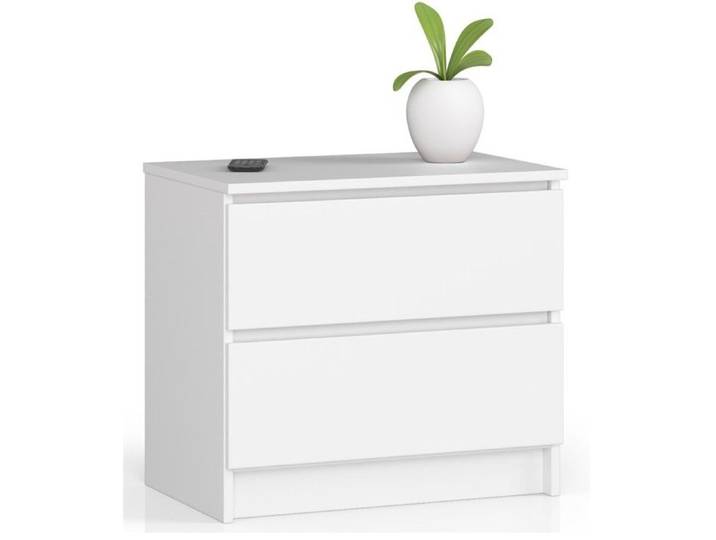 Table de chevet AKORD K60 Blanche 60 cm 2 tiroirs façade Blanche 60x40x55 cm