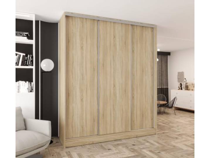 Kleiderschrank mit Schiebetüren 160cm breit Sonomaeich 160x250 cm 2 Kleiderstangen, 2 Schubladen, MDF Platte, Inklusive Montageset, Mit Einlegeböden, Viel Stauraum, Praktische Aufteilung