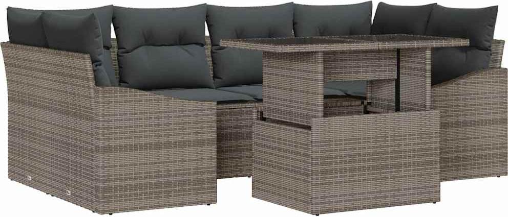 Modulares Garten-Sofa-Set, Outdoor Lounge & Essgruppe, Poly-Rattan & pulverbeschichteter Stahl, höhenverstellbarer Tisch, 6 Sitzplätze, Grau, wette...