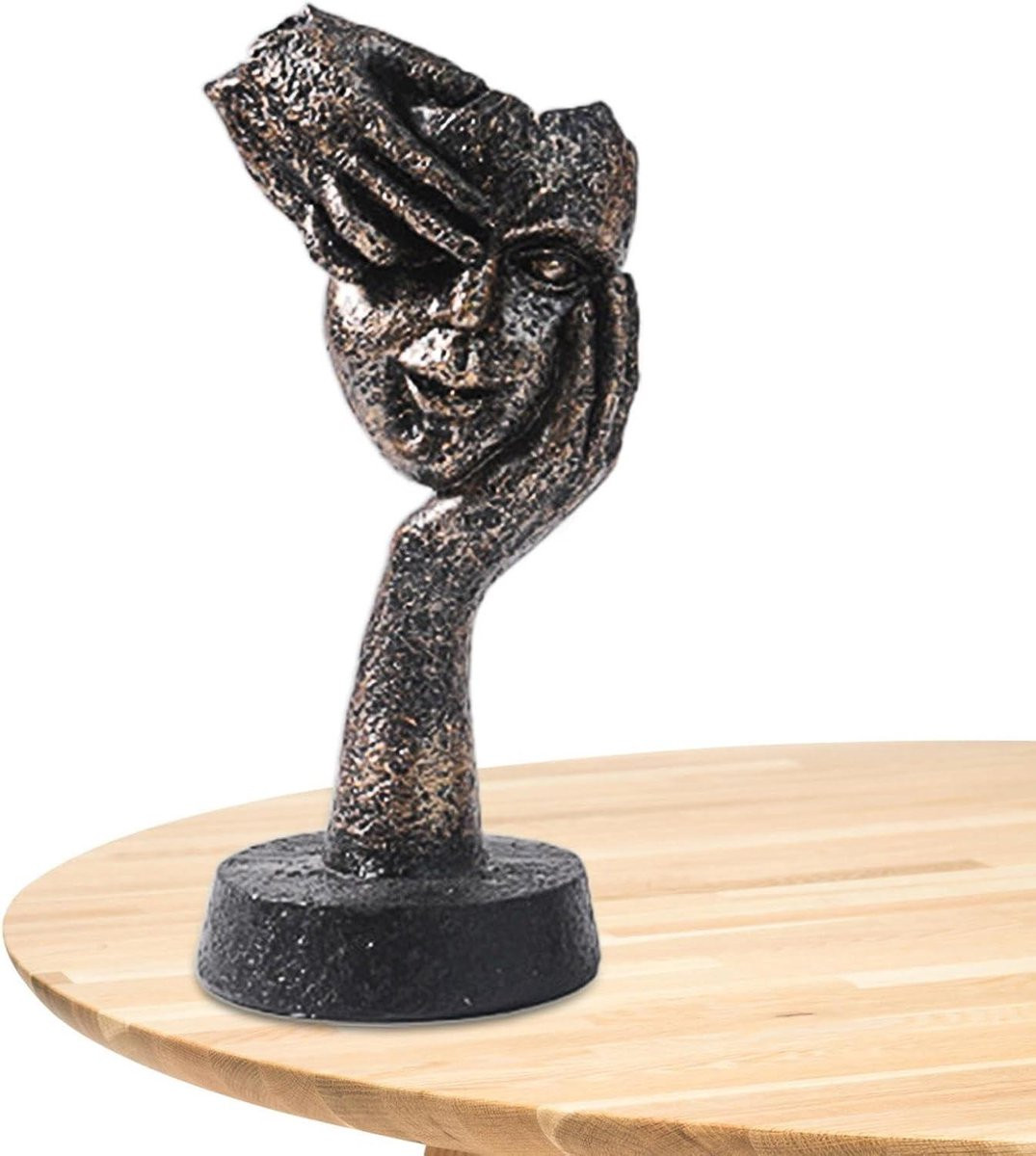 Abstracte sculptuur Harsen Denker beeldje goudkleurig voor decoratie op tafel