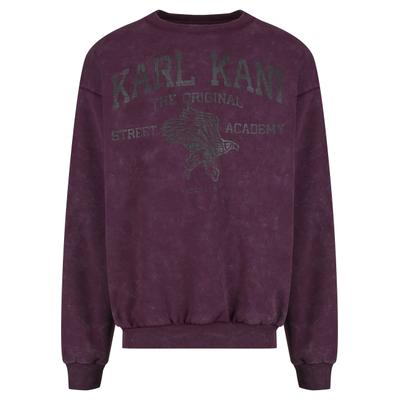 Rundhalspullover KARL KANI "Karl Kani Karl Kani Kani Street Academy Washed OS Crew", Herren, Gr. XXL, lila, 100% Baumwolle, mehrfarbig, oversize, Rundhals, Pullover Rundhalspullover