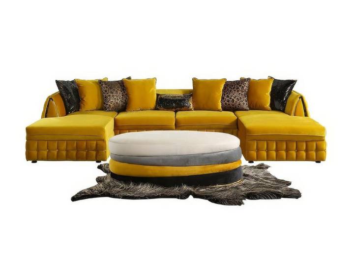 Xlmoebel Wohnlandschaft Großes gelbes U-Form Sofa aus hochwertigem Stoff für Wohnzimmer, Wohnlandschaft 2 Teile, Made in Europa