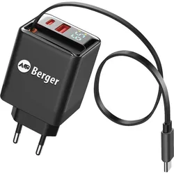 Berger GoCharge GaN Ladegerät mit integriertem USB-C-Kabel und Schnellladefunktion 65 W