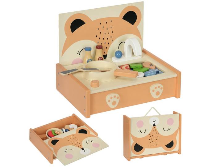 ComfortXL Spielküche De-18728 Mini-Küche mit 12 Zubehörteilen Holz, Mehrfarbig, 23.5x25x31.5 cm, Spielzeug, Kinderküchen
